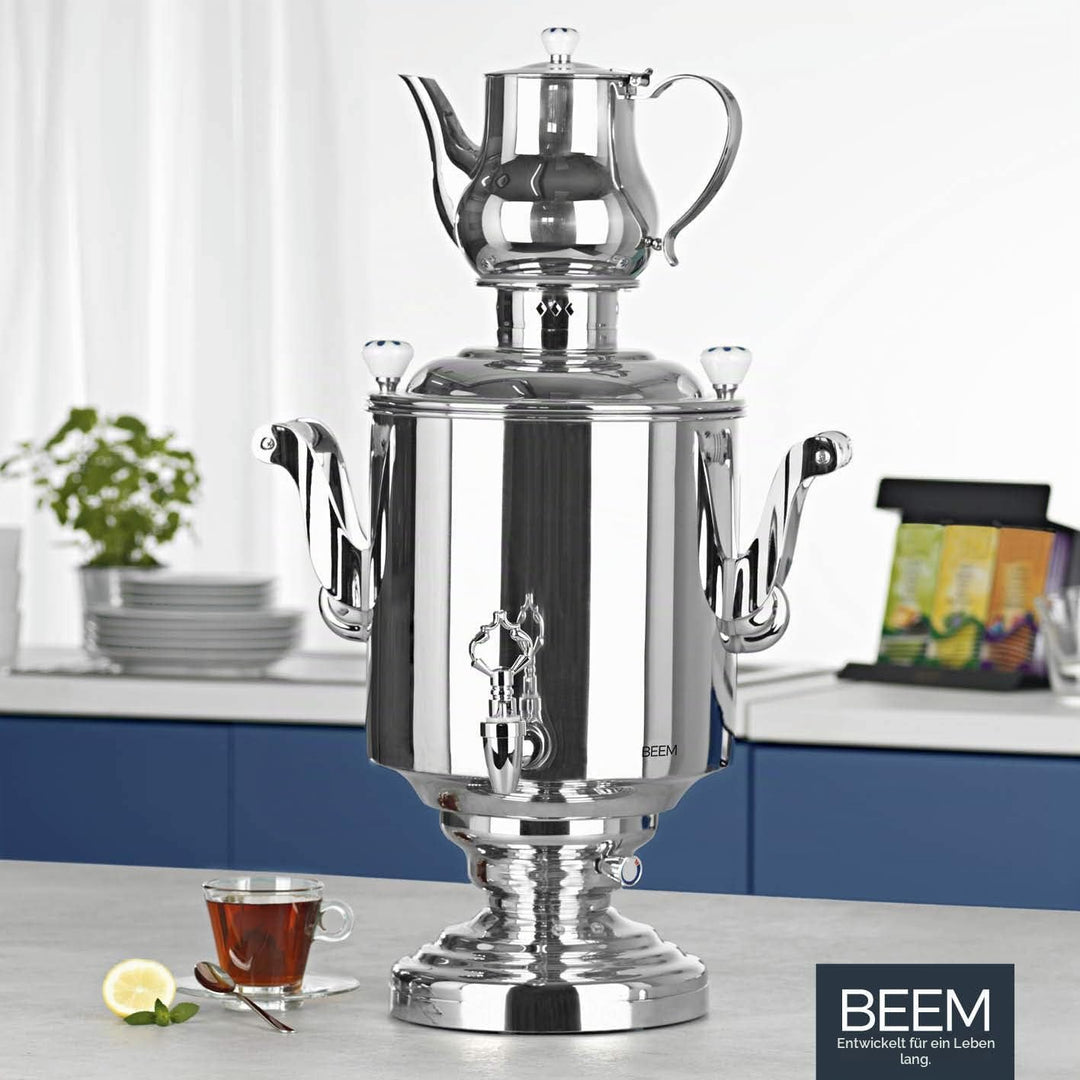 BEEM KATHARINA Samowar - 15 l | Edelstahl | Türkischer Teekocher elektrisch | 3000 W | 2L Teekanne m