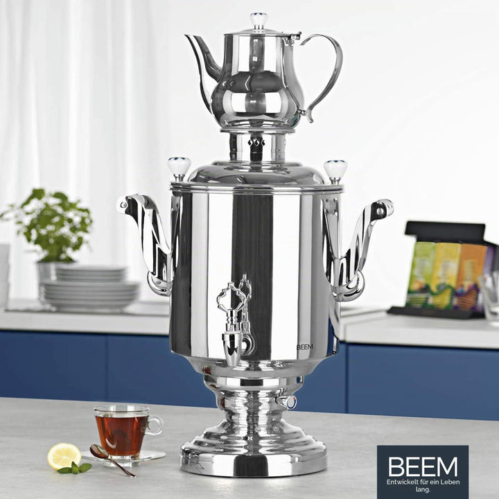 BEEM KATHARINA Samowar - 15 l | Edelstahl | Türkischer Teekocher elektrisch | 3000 W | 2L Teekanne m