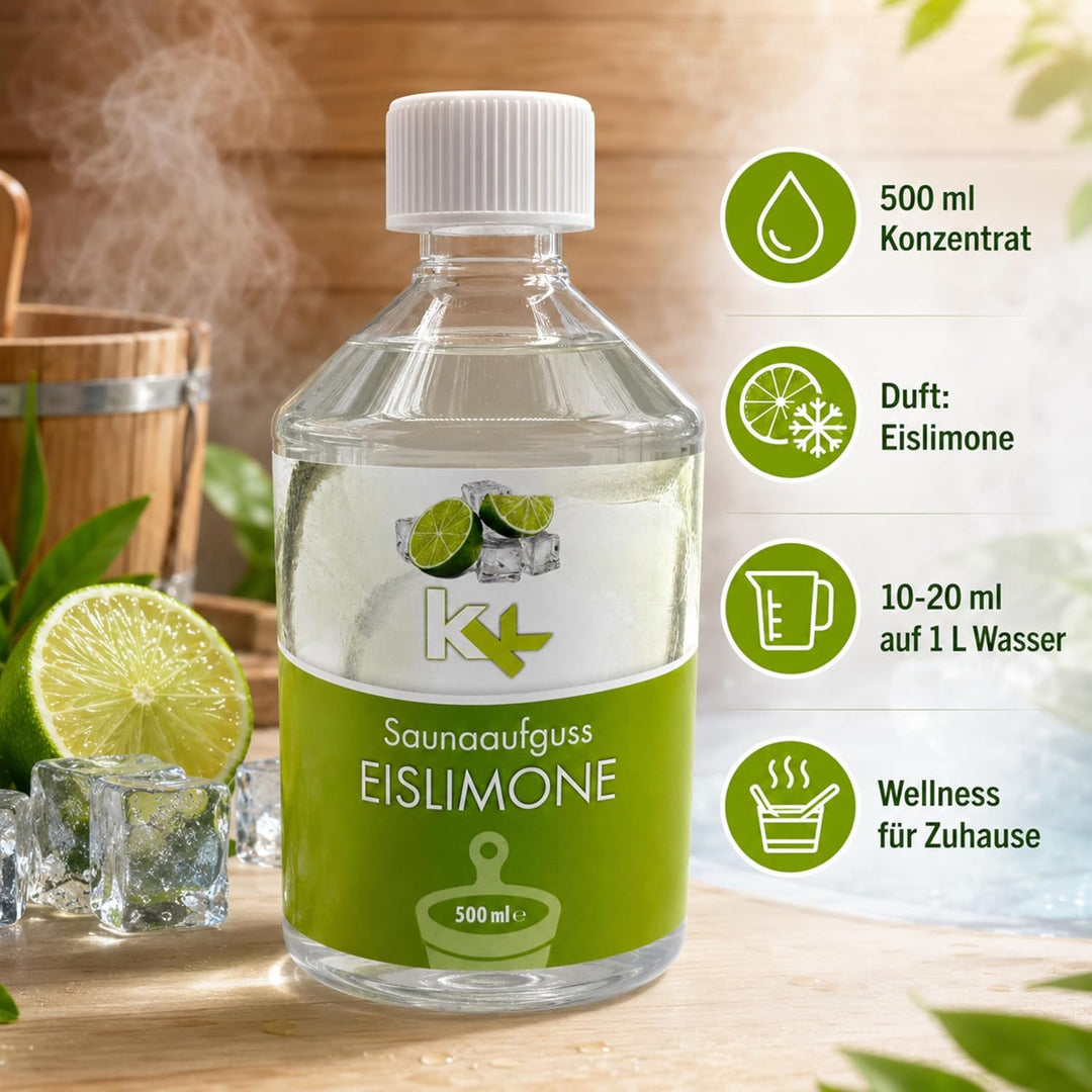 KK Sauna Aufguss Konzentrate PREMIUM - Made in Germany - Duftsorte Eislimone- 500 ml Flasche - Welln