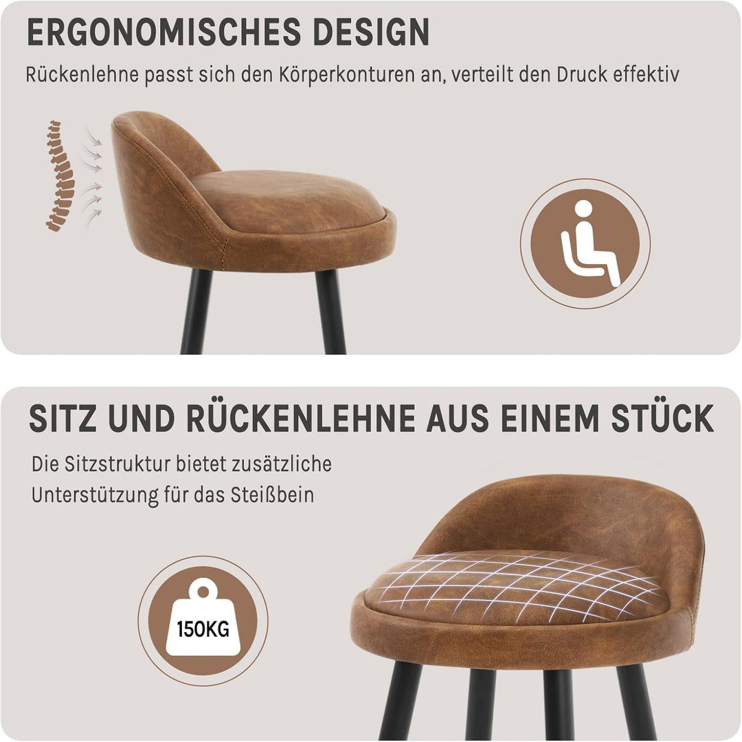 WOLTU BH327br-2 Barhocker 2er Set Barstuhl Hocker Tresenhocker Bistrohocker Designer Hocker mit Lehn