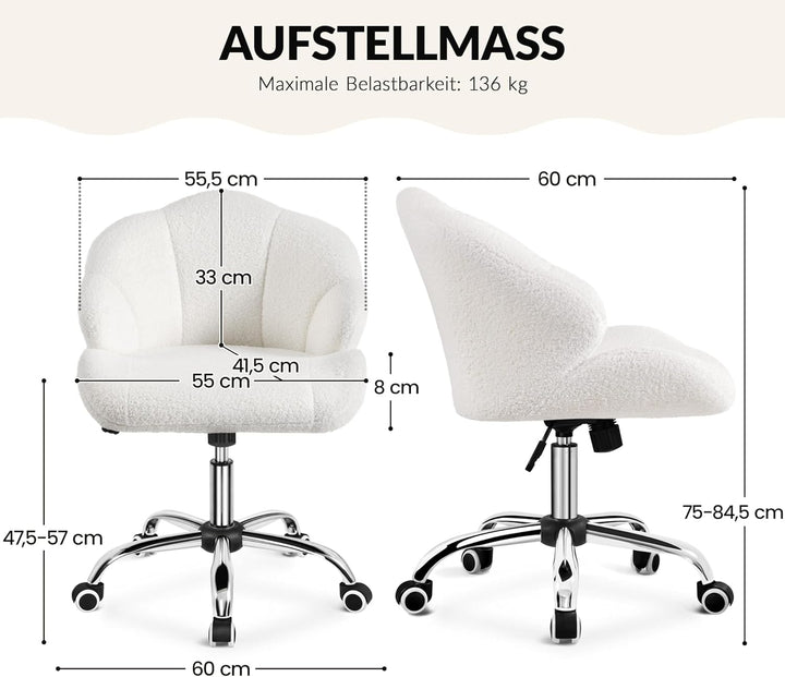 Yaheetech Homeoffice Stuhl, Schminkstuhl, Schreibtischstuhl höhenverstellbar Drehstuhl, Bürosessel i
