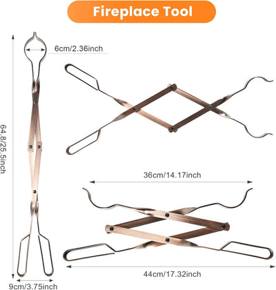 Uten 66 cm Kaminzange aus Edelstahl, faltbar Schwerlast Kohlezange Feuerstelle Zubehör, Werkzeug für