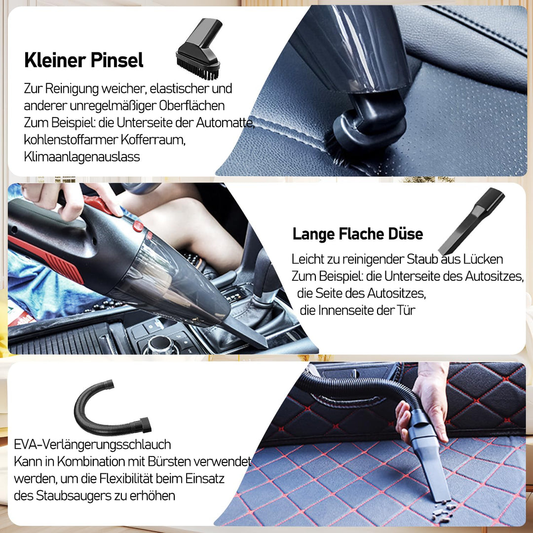 Handstaubsauger Akku 20000Pa,Kabelloser Autostaubsauger Starke Saugkraft &amp; HEPA-Filter &amp; 3 Düsen Min