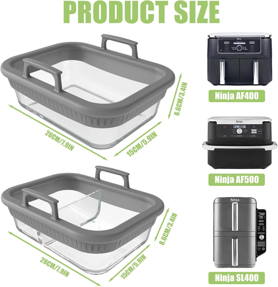 Glas Auflaufform Airfryer Set für Airfryer Glas,Auflaufform Airfryer mit Einzel- und Doppelkammer Gl