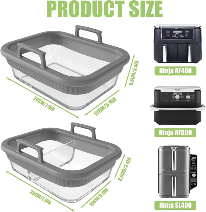 Glas Auflaufform Airfryer Set für Airfryer Glas,Auflaufform Airfryer mit Einzel- und Doppelkammer Gl