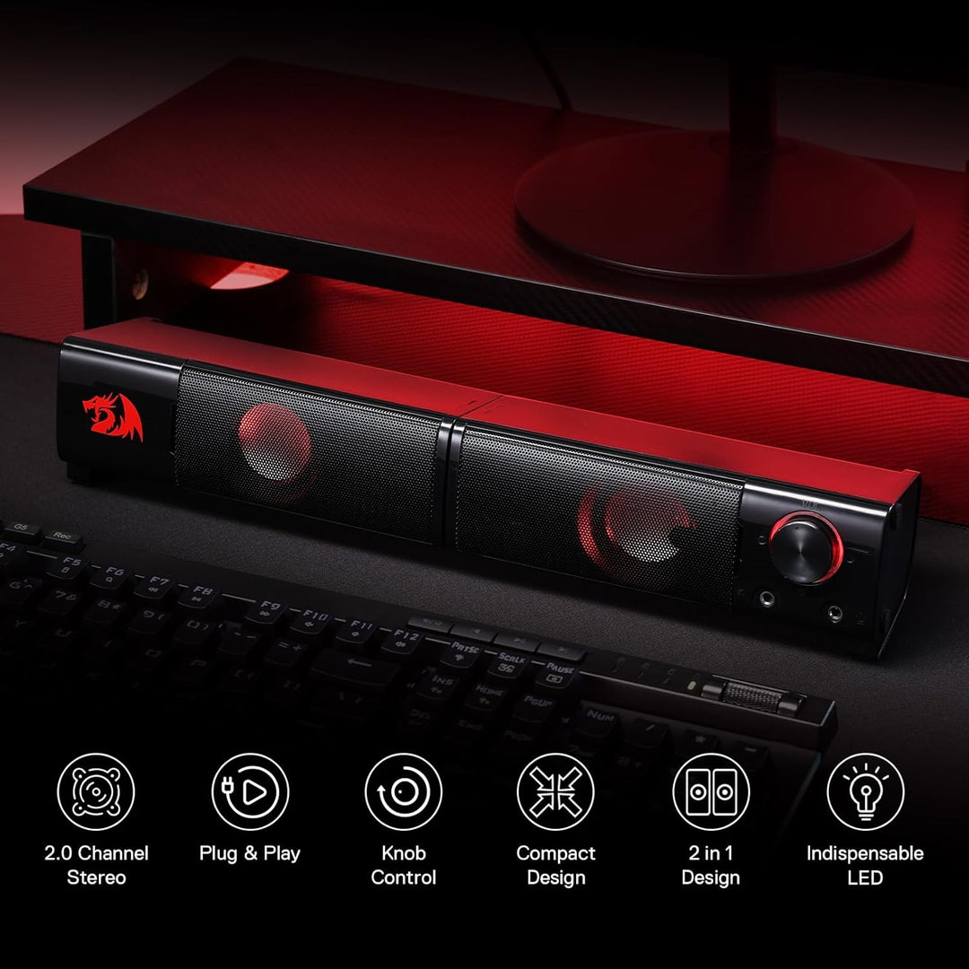 Redragon PC Gaming-Lautsprecher, 2.0-Kanal-Stereo-Desktop-Computerlautsprecher Mit Roter Hintergrund