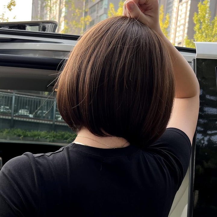 HAIRCUBE Gerade Kurze Charmante Bob mit Bangs Perücken für Frau Natur Hitzebeständige Synthetische F