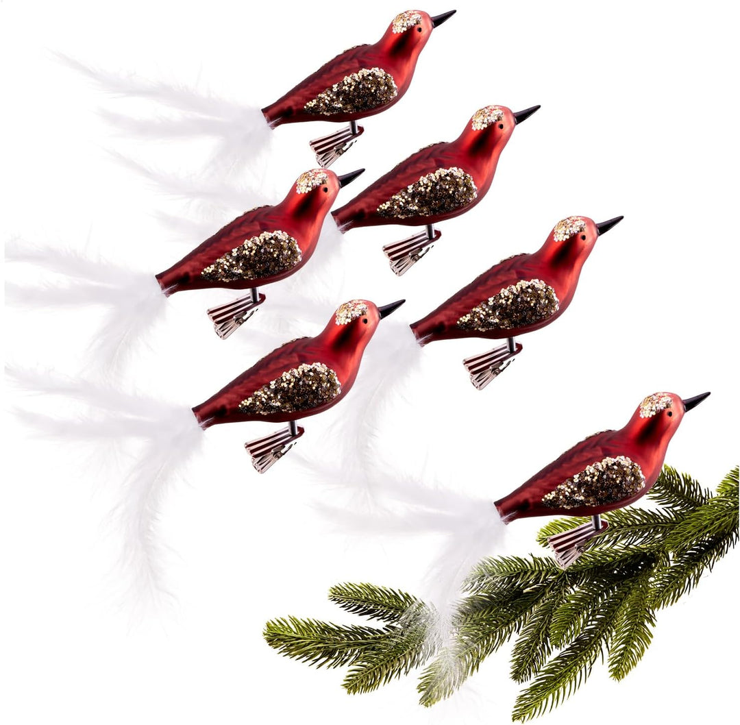 com-four® 6X Vogel auf Clip - glänzende Vögel mit Langen, weissen Schwanzfedern - Zierschmuck für di
