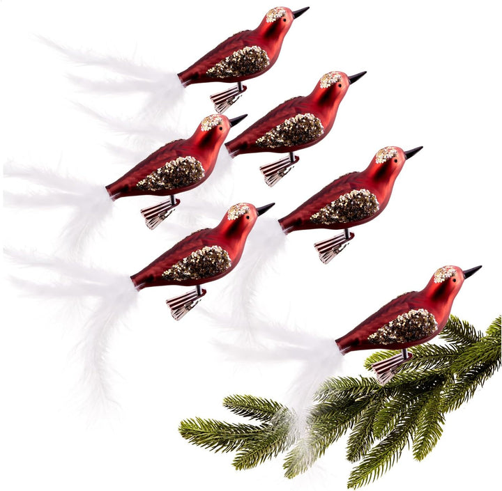 com-four® 6X Vogel auf Clip - glänzende Vögel mit Langen, weissen Schwanzfedern - Zierschmuck für di