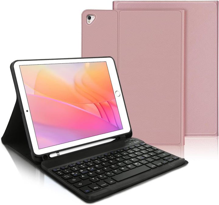 IVEOPPE Tastatur iPad 6. Generation - Tastatur Hülle für iPad 9.7, Magnetisch Abnehmbarer QWERTZ Blu