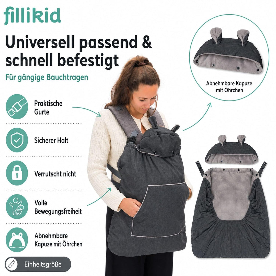 Fillikid Tragecover für Kindertrage aus Coralfleece | Universal Wetterschutz für Babytrage | wind- &