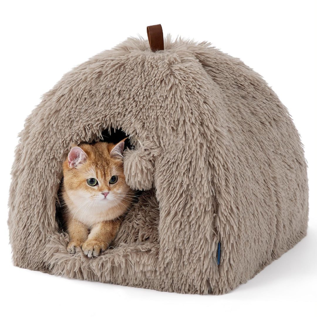 BEDSURE Katzenbett grosse Katzen Katzenhöhle- 40x40x40 cm Plüsch Katzenhaus Indoor mit abnehmbarem K