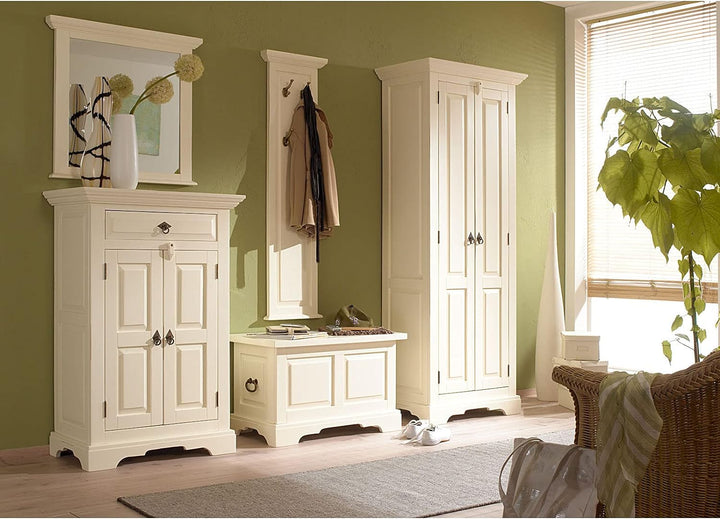 Woodkings® Holztruhe mit Deckel Catana Creme weiss Echtholz Pinie rustikal Flurbank Landhaus Möbel D