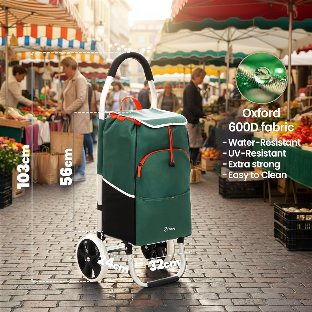 Eskey Boodschappentrolley met koelvak - Waterdicht - Opvouwbare Boodschappenwagen - Grote Wielen (Fo