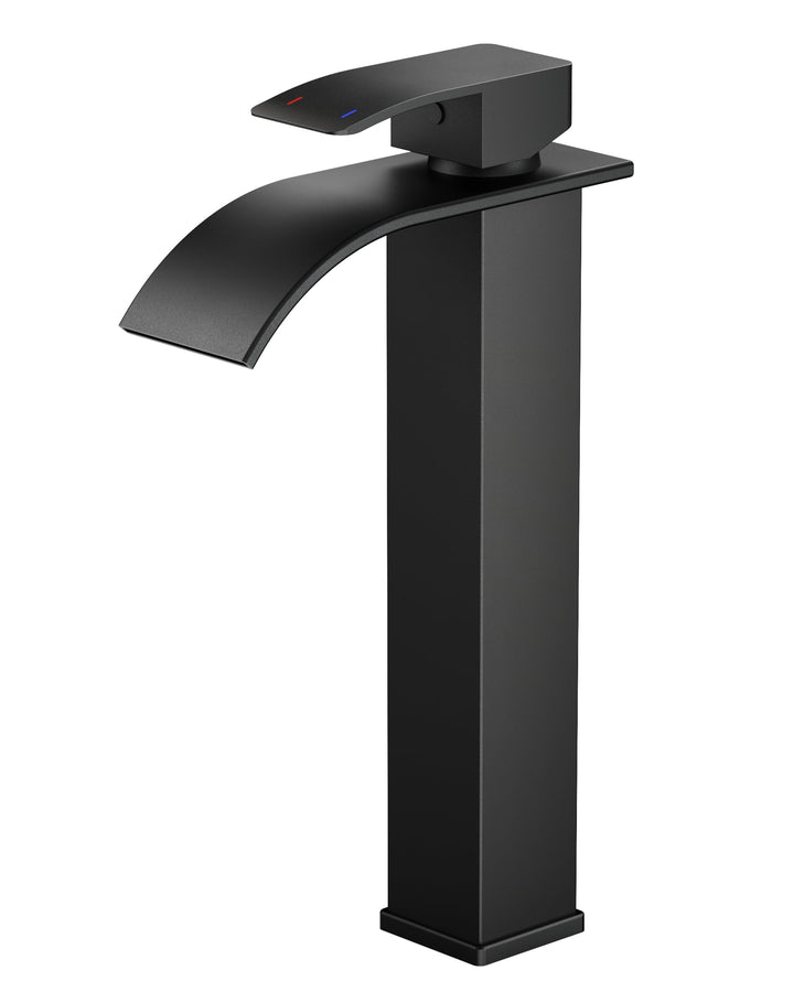 FORIOUS Wasserhahn Bad Schwarz,Wasserfall Waschtischarmatur Einhandmischer Armatur Waschbecken mit A
