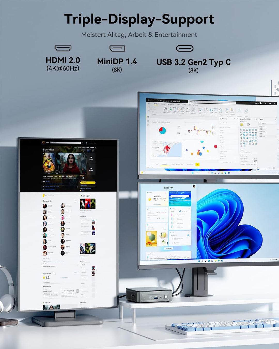 Mini PC Core I3-8109U (bis zu 3,6 GHz), 8GB+256GB Mini-PC, Windows 11 Pro Mini Desktop PC, GEEKOM IT