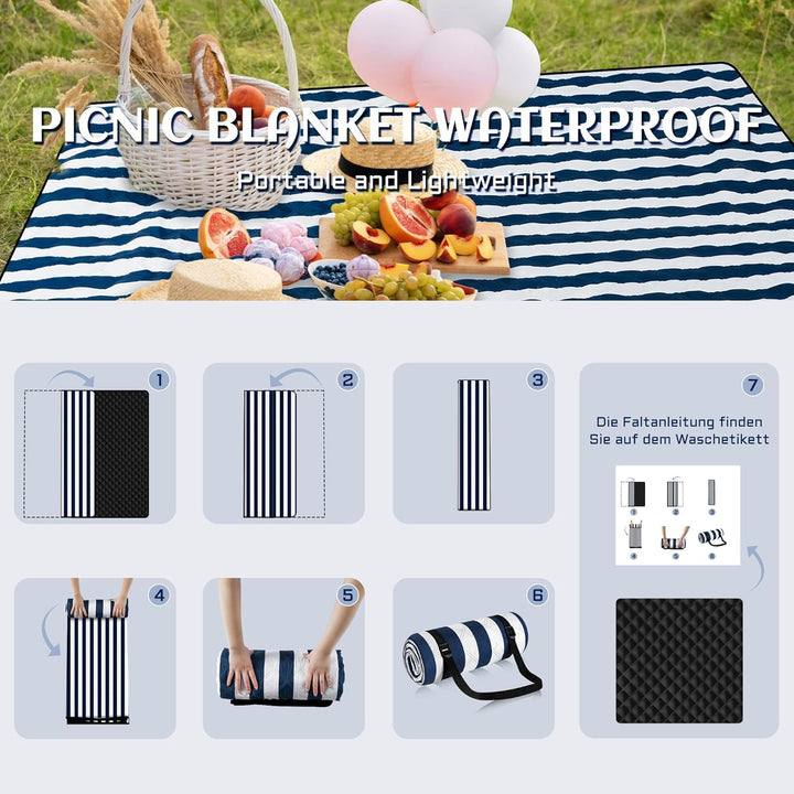 Picknickdecke 200 x 200cm, Wasserdicht Stranddecke Sandfrei mit Tragegurt, Tragbare Waschbar Strandm