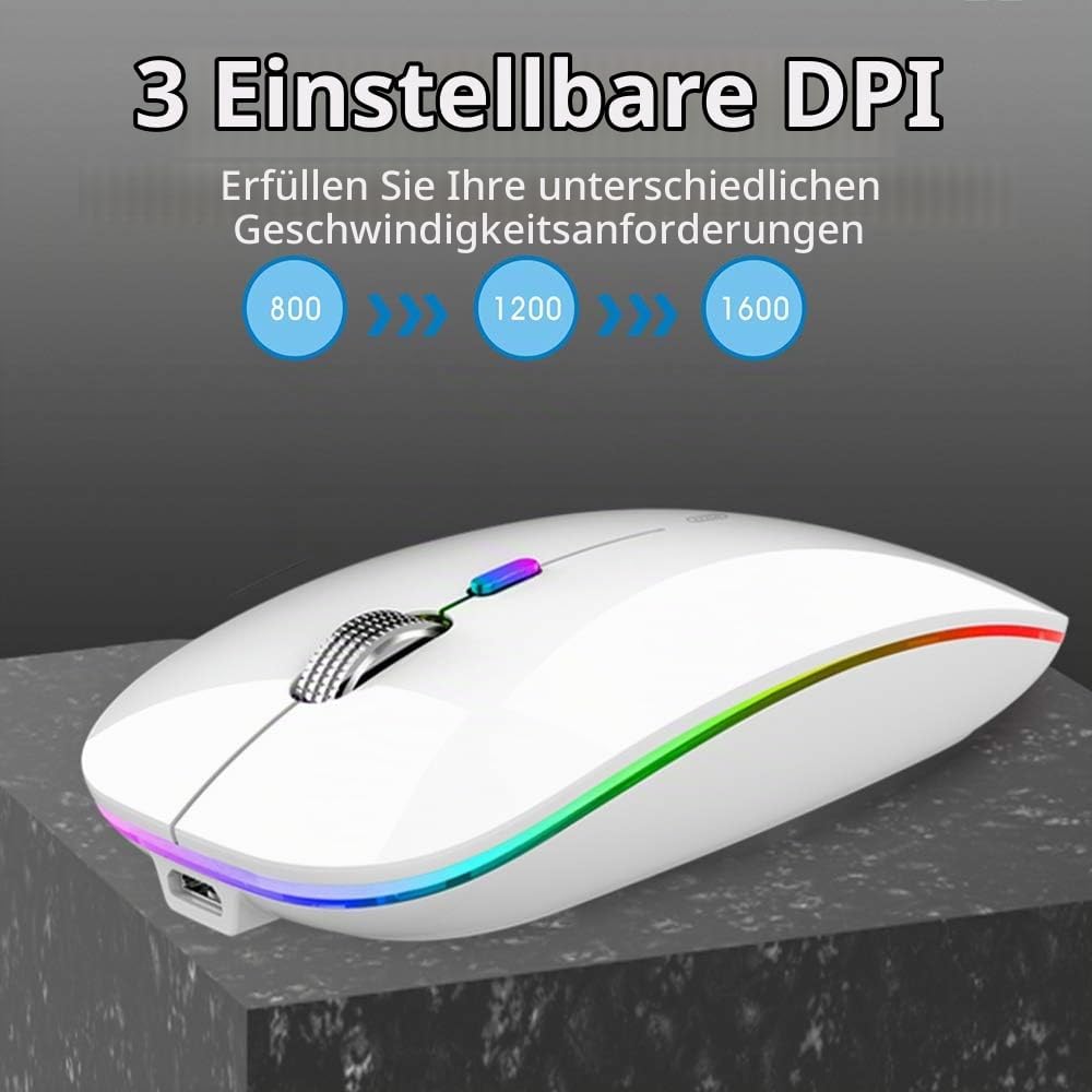 Uiosmuph G12 Maus Kabellos, LED 2.4G Leise Funkmaus Wiederaufladbar Wireless Mousemit Nano-USB-Empfä