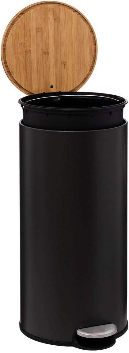 5five - mülleimer mit bambusdeckel 30l "modern color" schwarz cm Schwarz, cm Schwarz