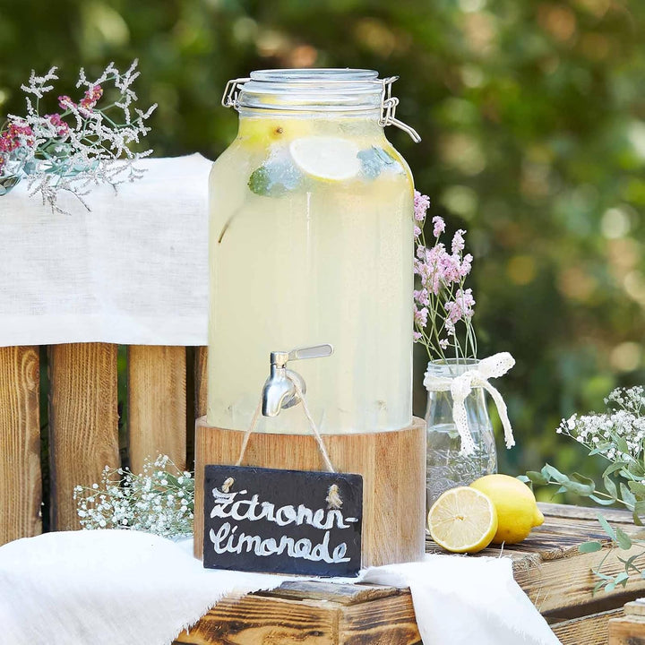 SPRINGLANE Glas Getränkespender 5 L Greta mit Edelstahl-Zapfhahn & Ständer aus Eichenholz, Limonaden
