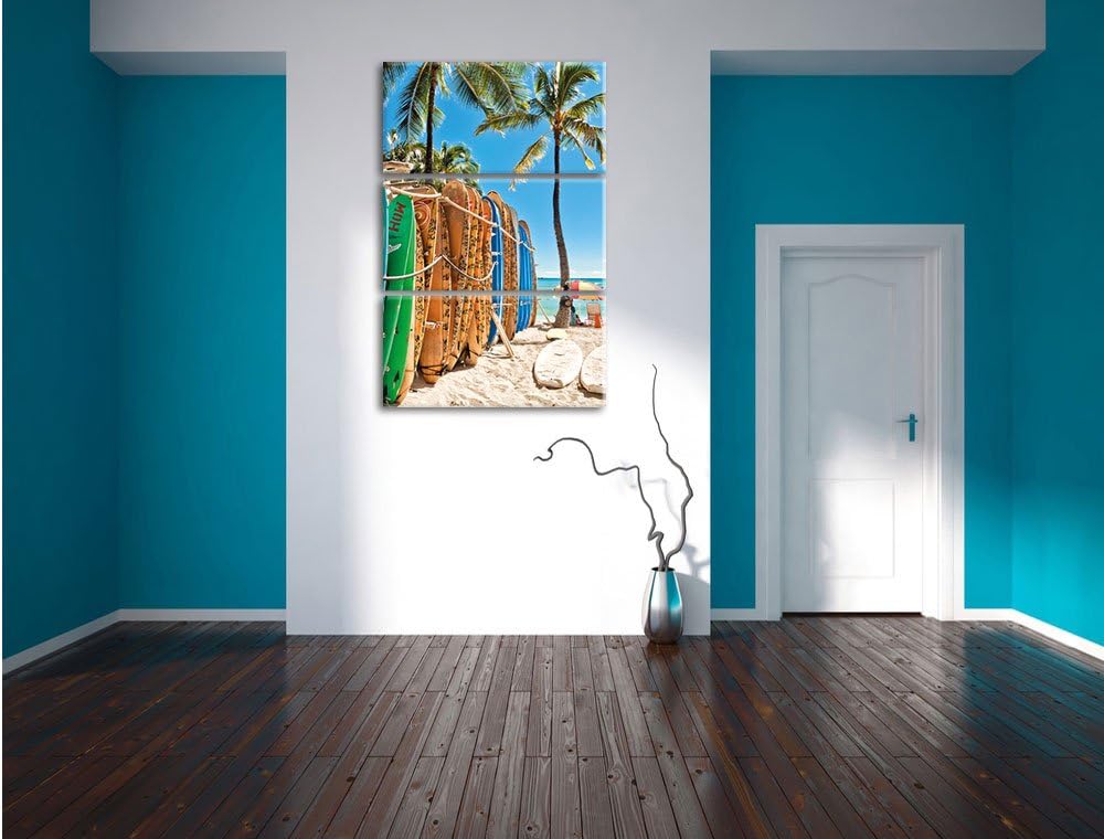 Pixxprint Surfboards am Strand als Leinwandbild/Grösse: 3 Teilig (120x80) cm/Wandbild/Kunstdruck/fer