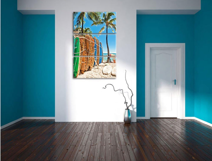 Pixxprint Surfboards am Strand als Leinwandbild/Grösse: 3 Teilig (120x80) cm/Wandbild/Kunstdruck/fer