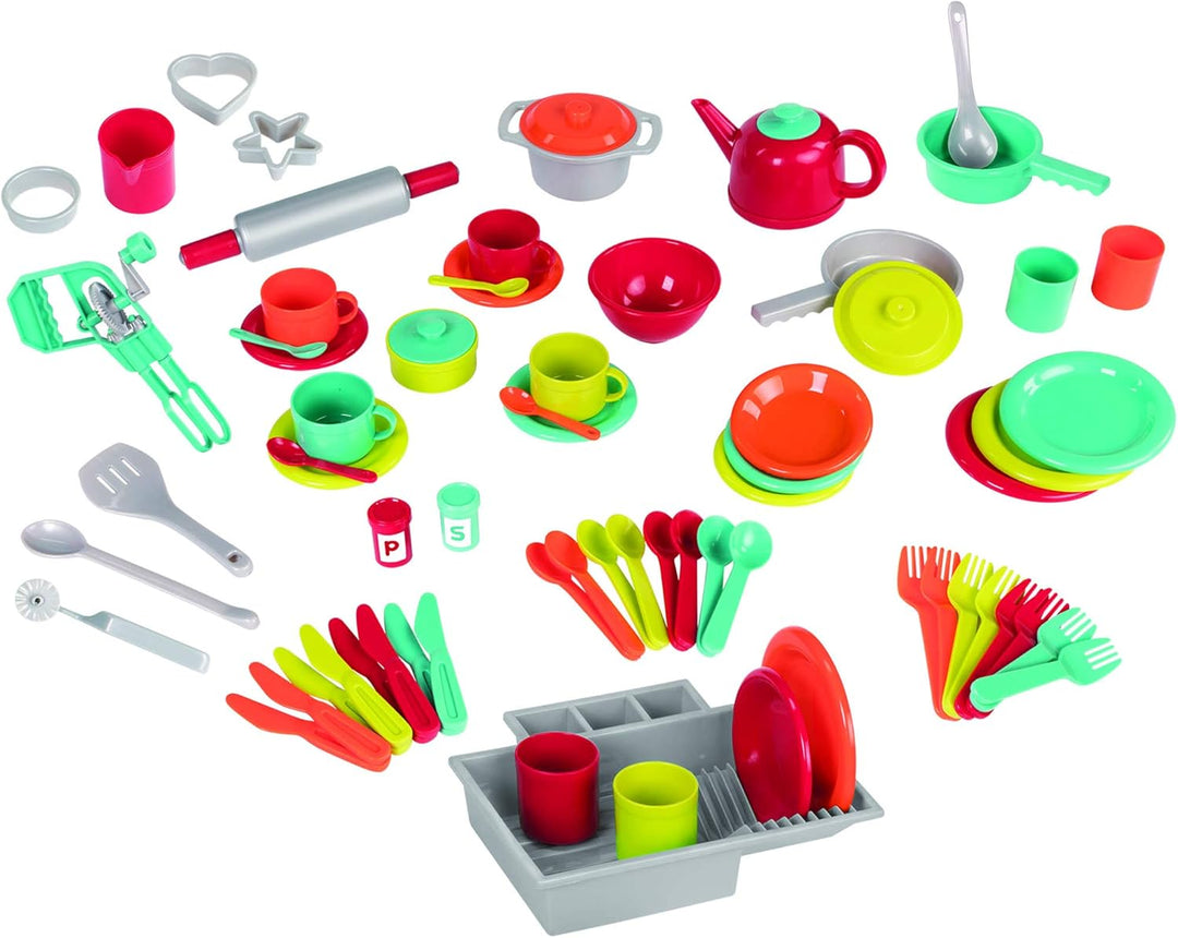 Battat Deluxe Küchenset, Kinderküche Zubehör Geschirr Set und Topfset Teller, Tassen, Besteck – Kind