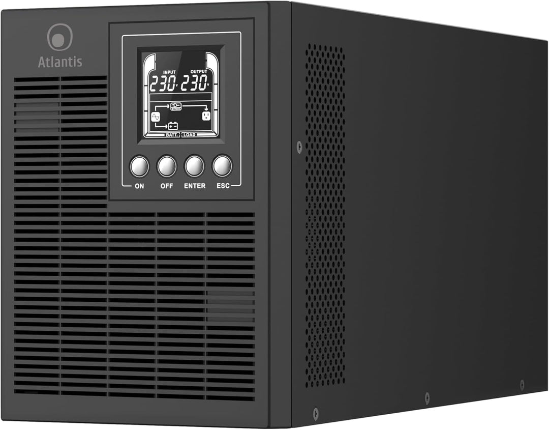 Atlantis A03-OP1002 USV OnLine USV-Server Doppelwandler Reine Sinuswelle 1000VA 900W, Tower, LCD-Dis
