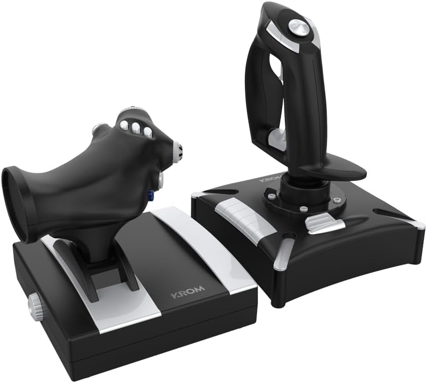 KROM K-FLIGHT Joystick Set, Flugsimulatorhebel, Drossel-/Lenkhebel, interner Vibrationsmodus, synthe