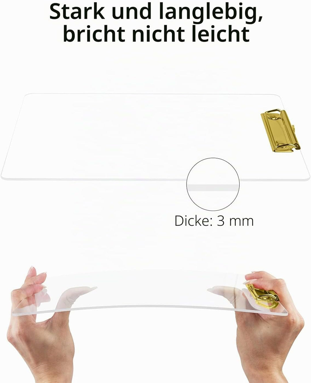 MSDADA Schreibmappe mit Golden Metalklemme, Acryl Transparent Klemmbrett Grösse A4 hoch Klemmbrettma