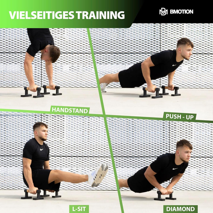Müller & Blum Liegestützgriffe Holz mit Gym-Bag, gelenkschonende Push-Up Bars, Handstand-Barren, Par