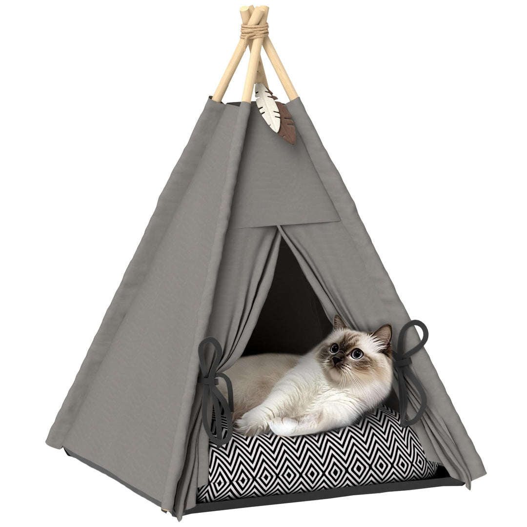 PawHut Tipi Zelt für Haustiere, Katzenzelt mit abnehmbar und waschbar Kissen, Katzenhaus mit rutschf