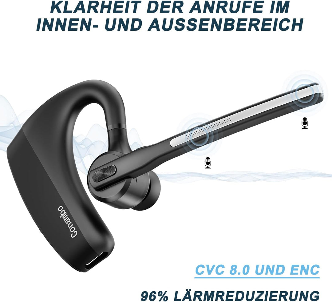 Conambo Bluetooth Headset V5.2, kabelloser Ohrhörer mit 750-mAh-Ladeetui, 64 Stunden Gesprächszeit,