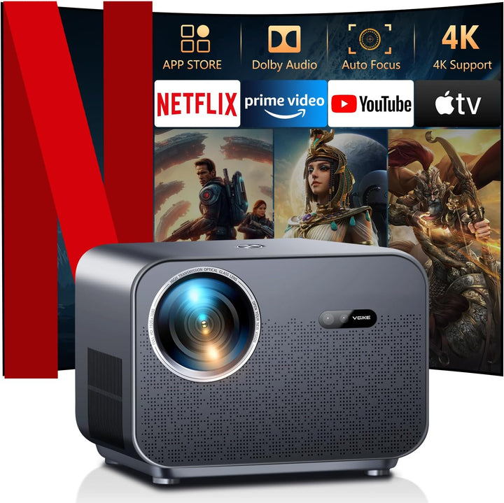 VGKE Smart Beamer 4k Heimkino, [Netflix Offizieller ＆ Autofokus] 30000 Lumen Full HD 1080p WiFi6 Blu