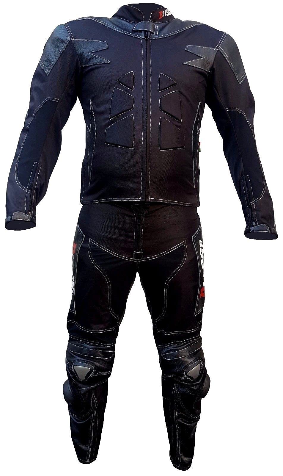 BI ESSE Motorradanzug für Erwachsene, aus Leder und Textil, 2-teilig, Jacke und Hose, verstellbar, m