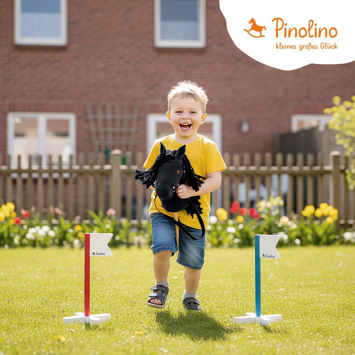 PINOLINO Steckenpferd Spirit schwarz, Plüsch Pferd auf Holzstab, Stockpferd für Kinder ab 3 Jahren,