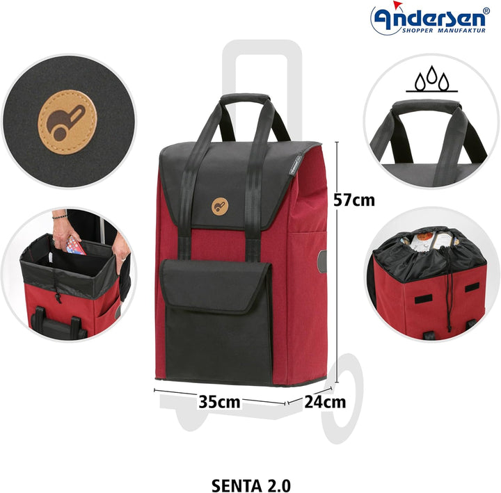 ANDERSEN Einkaufstrolley - Royal Shopper Senta 2.0 rot 49 L Einkaufswagen, stilvoll, wasserabweisend
