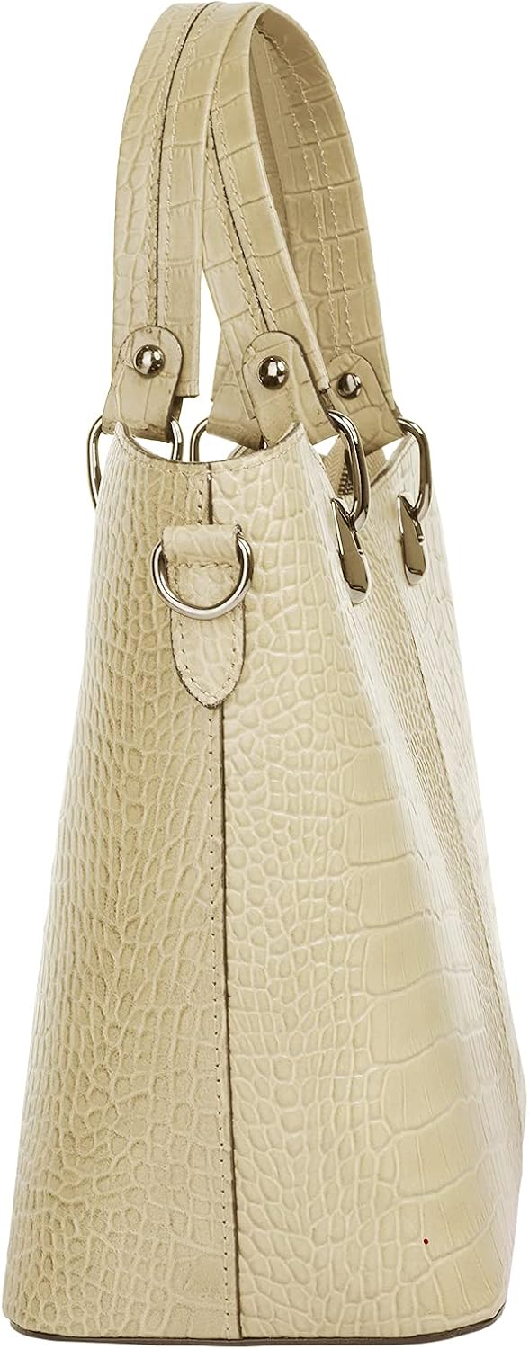 Handtasche Echt Leder Damen 021168 Made in Italy, Smartphonefach, Damenhandtasche im Kroko-Design, U