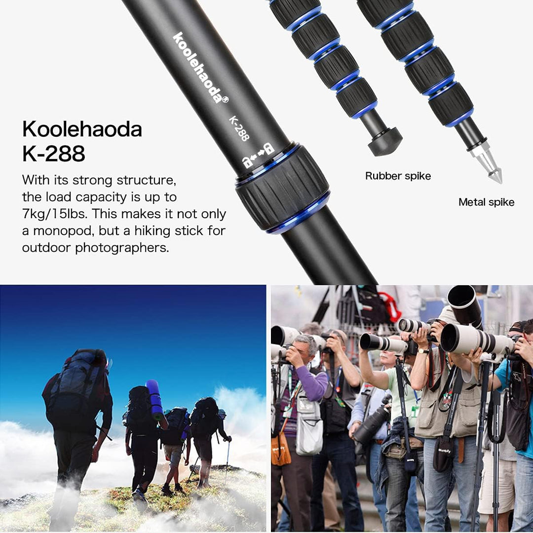 Koolehaoda Kamera Aluminium Einbeinstativ mit klappbarem Stativ,Max. Höhe 168cm K-288+A1, K-288+A1
