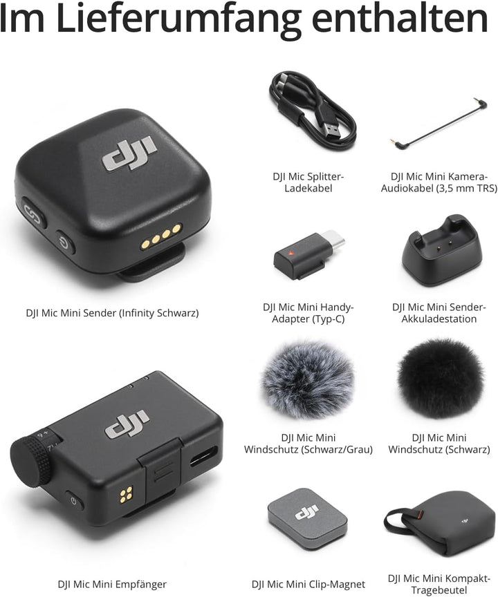 DJI Mic Mini Bluetooth Lavalier Mikrofon (1 Sender + 1 Empfänger), ansteckmikrofon, mikrofon kabello