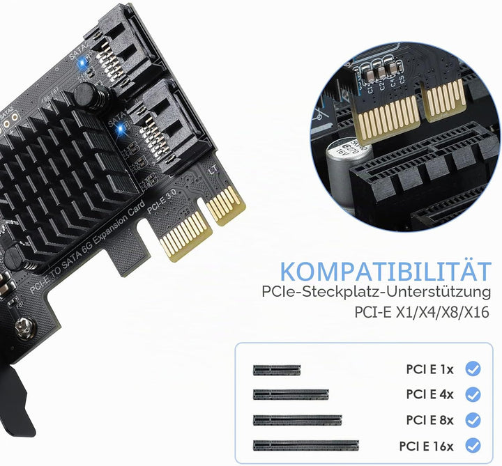 PCI-E zu SATA 3.0 Controller-Karte, 2-Port SATA III 6Gbps Erweiterung Karten, Unterstützt PCI-Expres