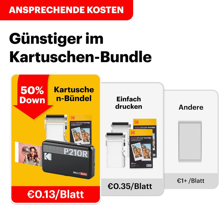 Kodak Mini 2 Retro mobiler Farbig Fotodrucker für Smartphone (iPhone & Android) - Weiss - 8 Blatt (5