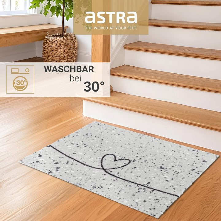 Astra rutschfeste Sauberlaufmatte innen - Herz Marmor hellgrau 66 x 110 cm - Wohnraum Fussmatte Desi