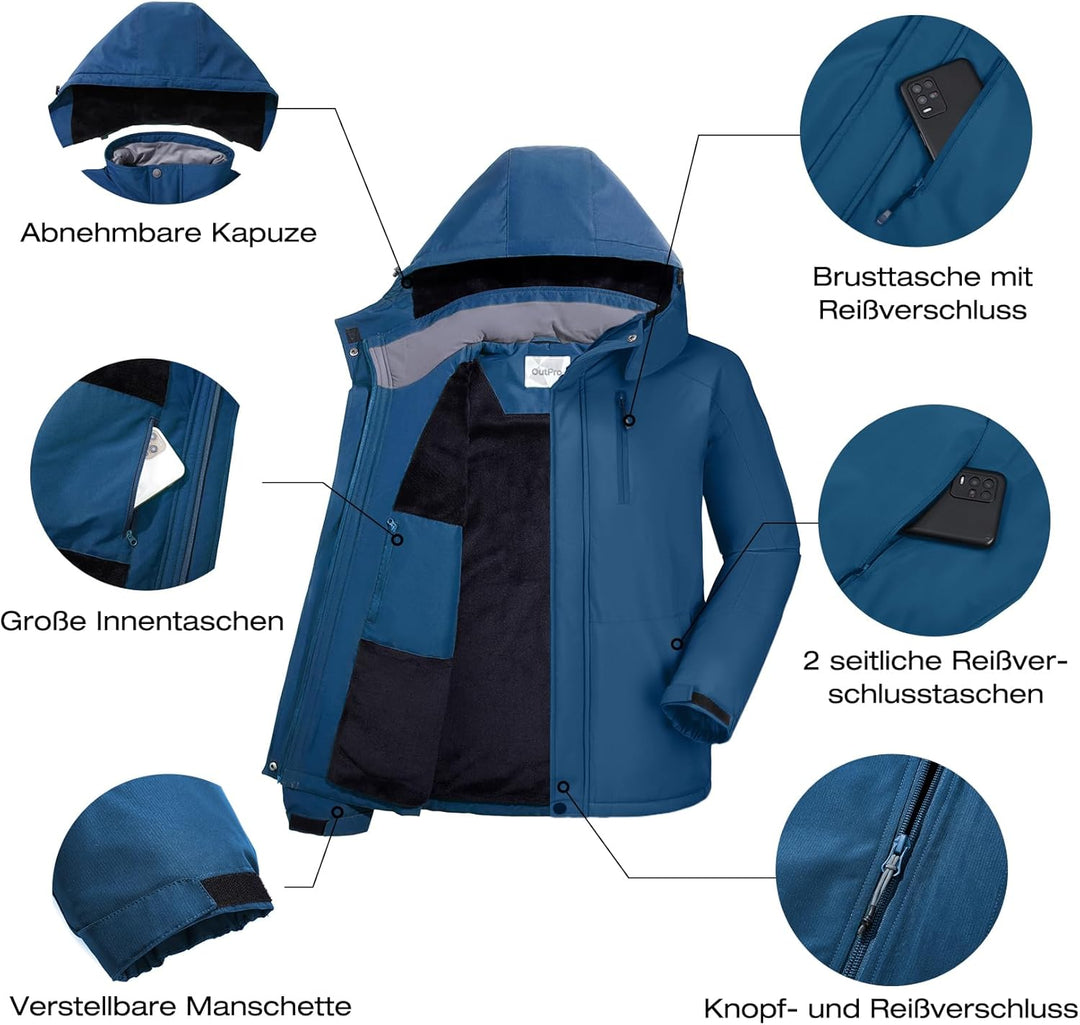 OutPro Herren Skijacke Vielseitige Winterjacke - Wasserdicht, winddicht,Perfekt für Outdoor-Aktivitä