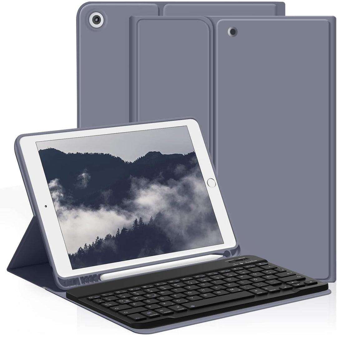 aoub Hülle mit Tastatur für iPad 9./8./ 7. Generation, Kabellose QWERTZ Tastatur Hülle mit Stifthalt