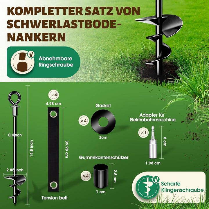 Trampolin Bodenanker Set von 4 mit Gurten, Heavy Duty Trampolin Anchor Kit für Zelte, Schaukeln, Vor