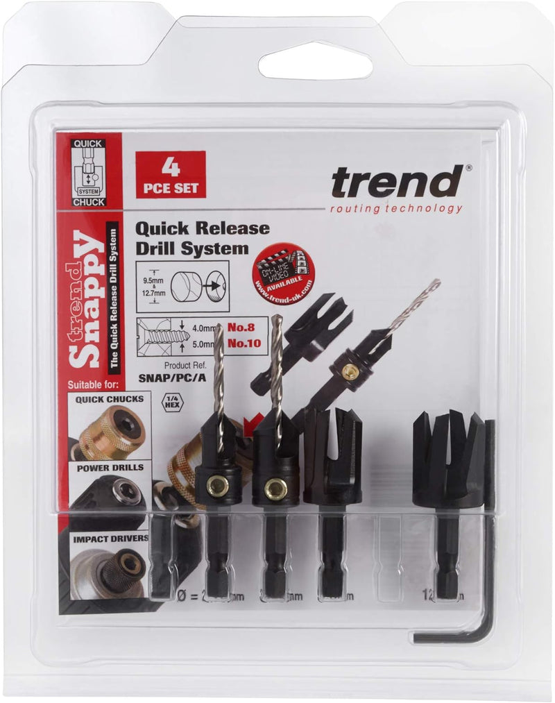 Trend Snappy 4 Piece Set Countersink & Plug cutter Set, enthält zwei Bohrsenker und passende Stecker