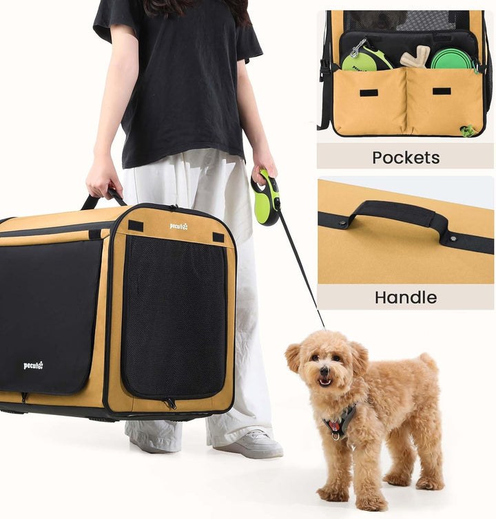 pecute Hundebox Faltbar Hundetransportbox Stabil Auto Transportbox Hund 61 x 52 x 45 cm, Leicht Katz