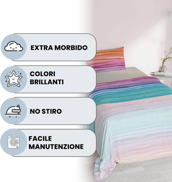 Fantasy Italian Bed Linen Bettwäsche, Rainbow, Einzelne, Mikrofaser, Regenbogen Rainbow Einzelne, Ra