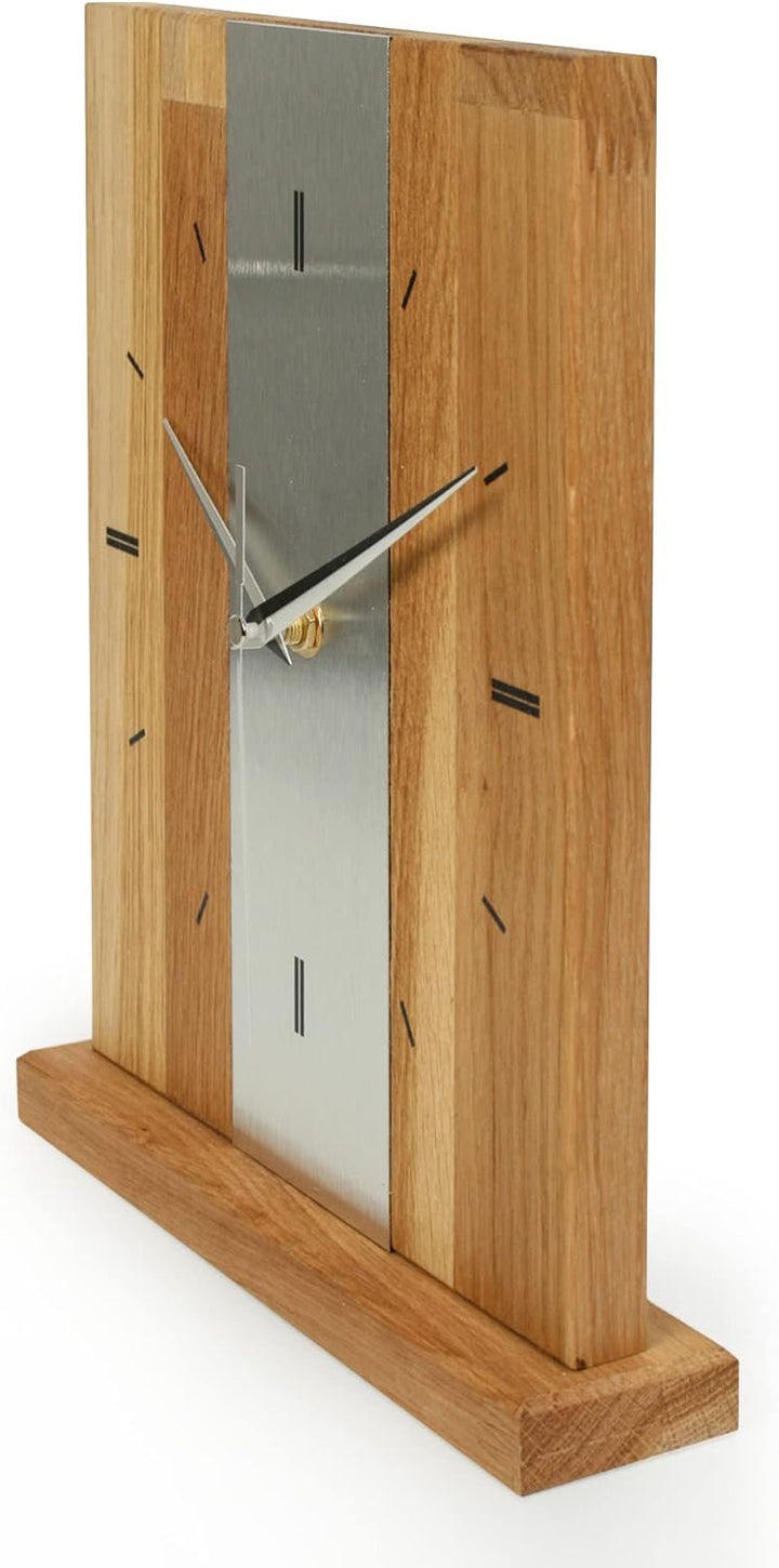 Kreative Feder Designer-STANDUHR Silver Stripe aus MASSIVHOLZ 27x20cm – analoge TISCHUHR ohne Tickge